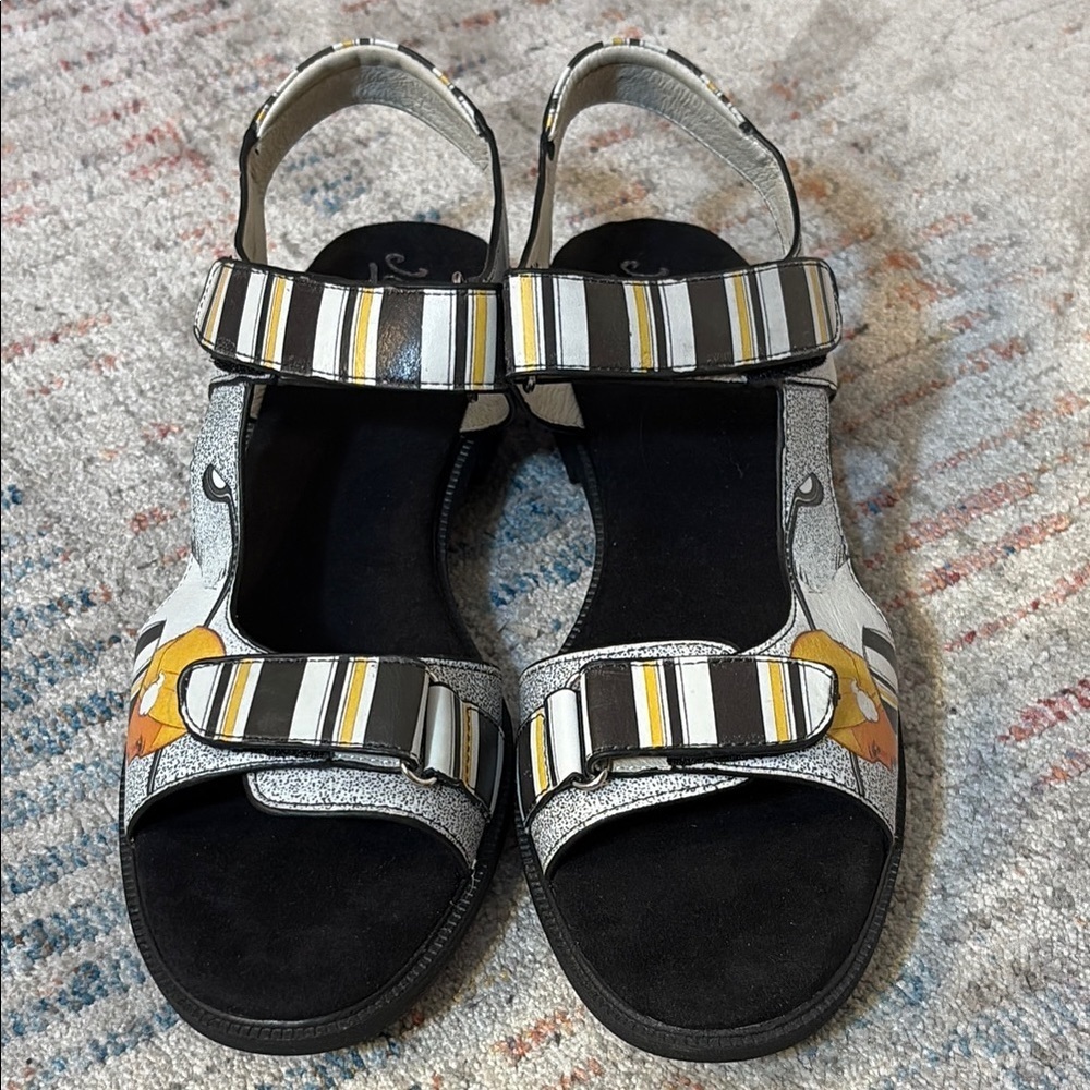 Leather Golf or Walking Sandal with art deco art by Rene Vincent New in Box ICON